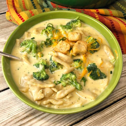 Quick and easy Instant Pot Broccoli Cheese Soup.