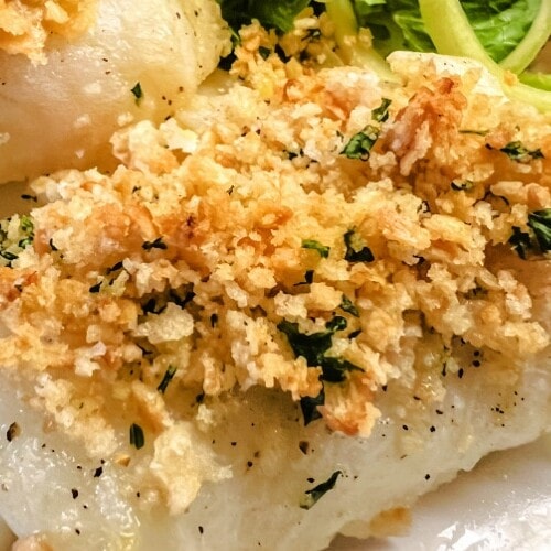 Sweet and tender baked cod with a cracker topping.