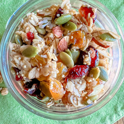 Easy granola with pumpkin seeds in bowl