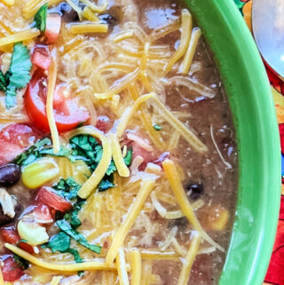 A bowl of warm Chicken Tortilla Soup.