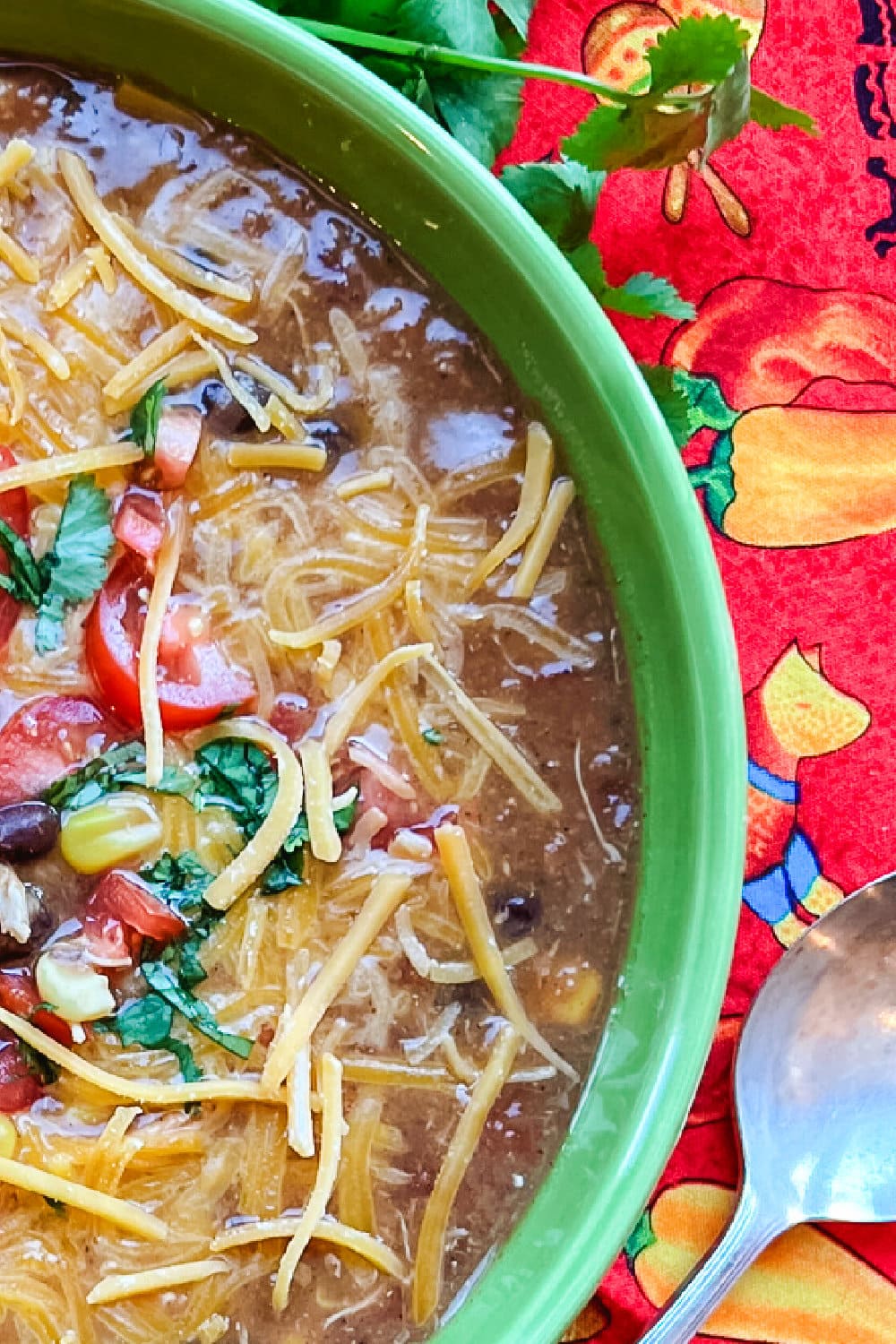 Warm and comforting Chicken Tortilla Soup ready to enjoy for lunch. 