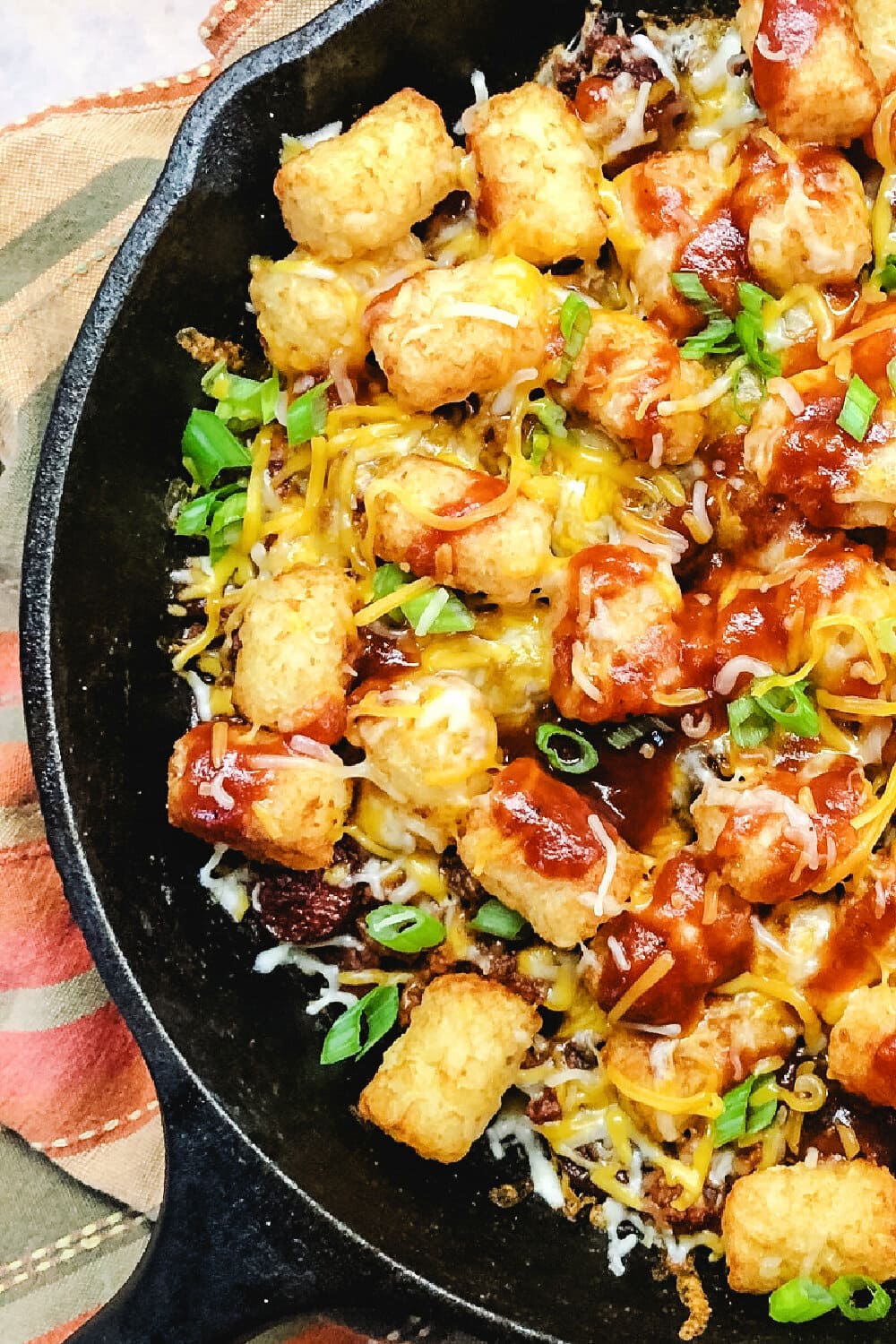 Shredded Beef Tater Tot Casserole, hot and fresh. 