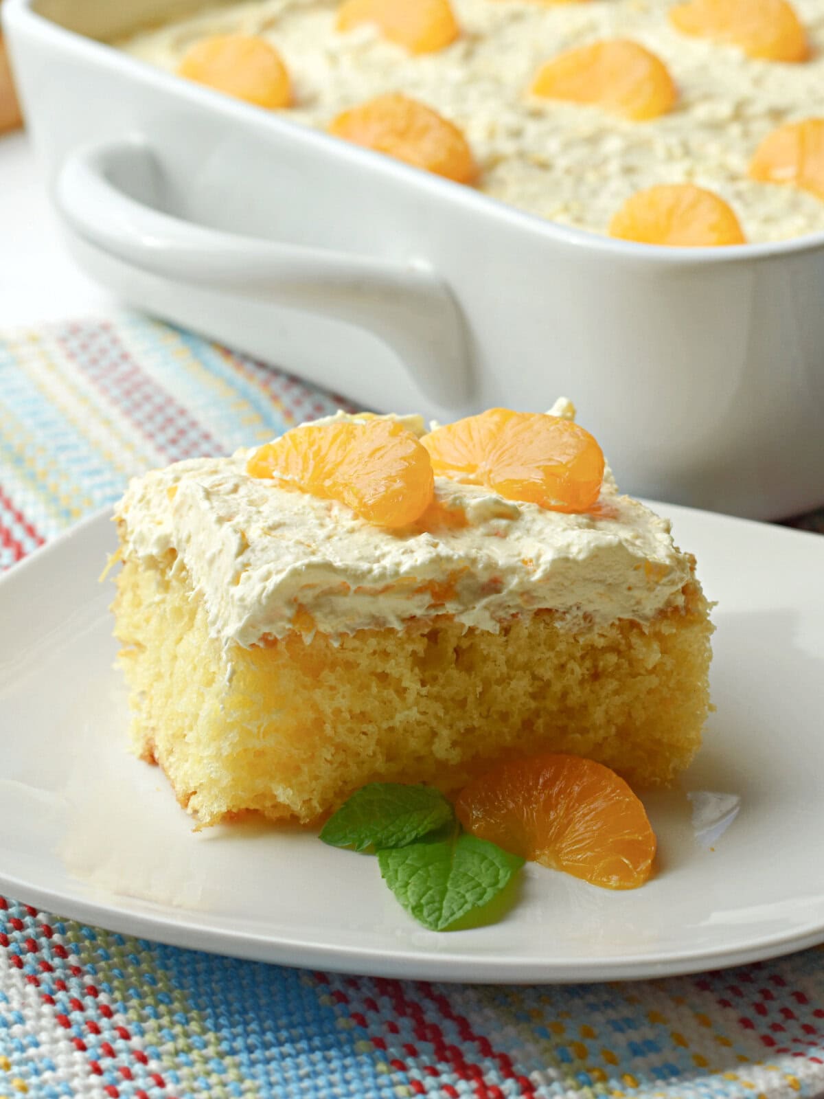 Sunshine cake with mandarin oranges on top. 