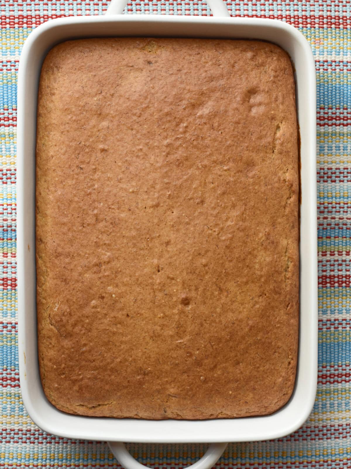 Cooked batter in a sheet pan. 