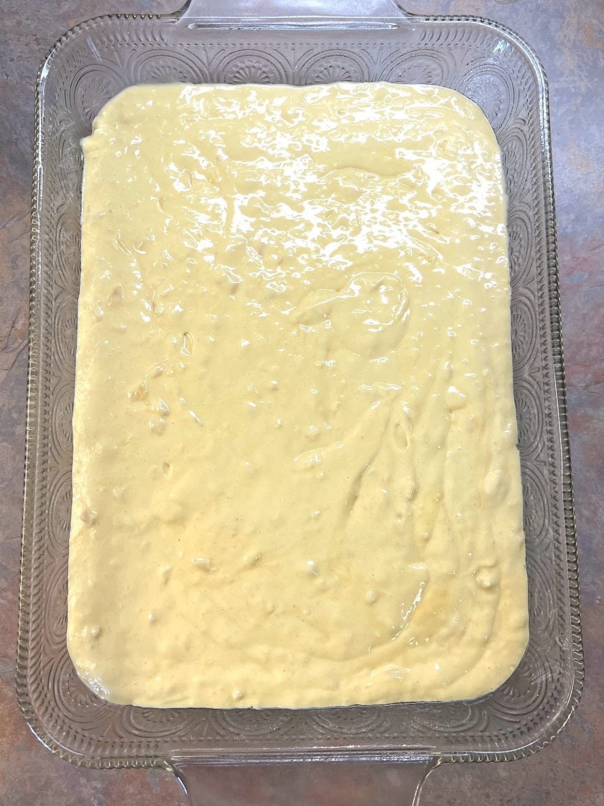 Batter in a 9X13 sheet pan. 
