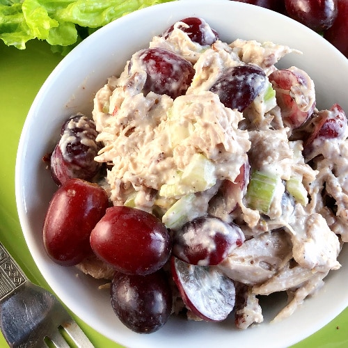 Chicken Salad in a white serving bowl.