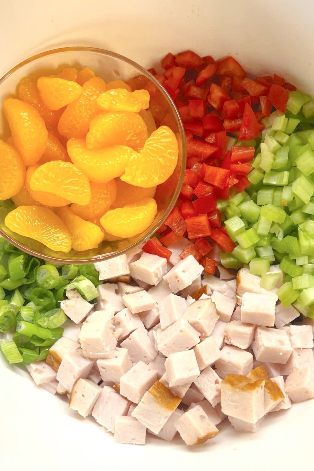 The ingredients ready to make Tropical Turkey Salad. 