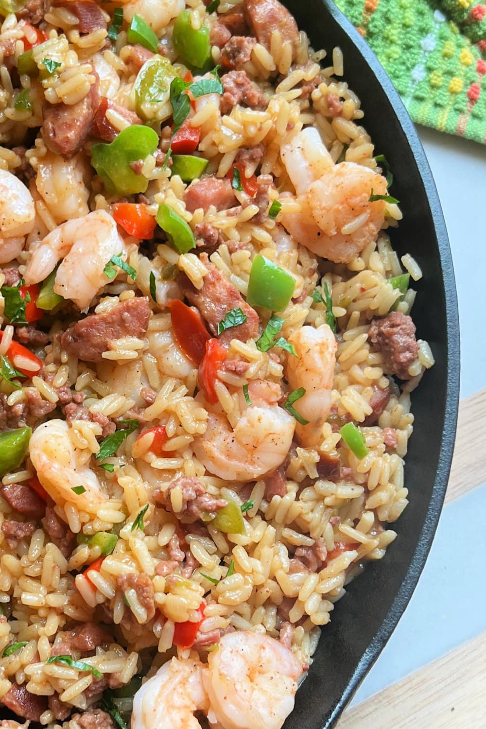 Zatarains Dirty Rice with Sausage,  bell peppers, shrimp ham. 