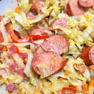 Fried Southern Cabbage with Andouille sausage and bacon nestled within.
