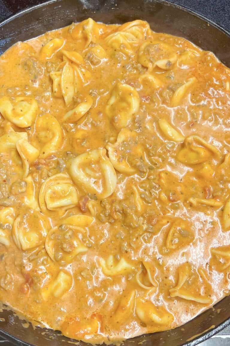 Bubble Up Tortellini with Creamy Meat Sauce