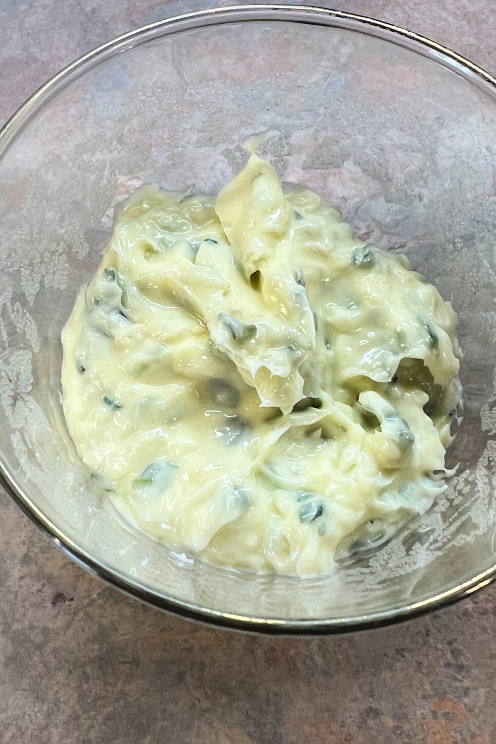 Garlic and herb butter ready to spread over the beef tenderloin. 