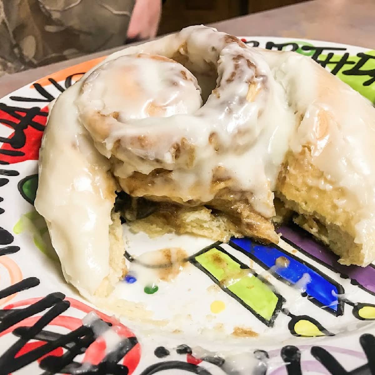 Ooey Gooey Jumbo Cinnamon Roll on a plate