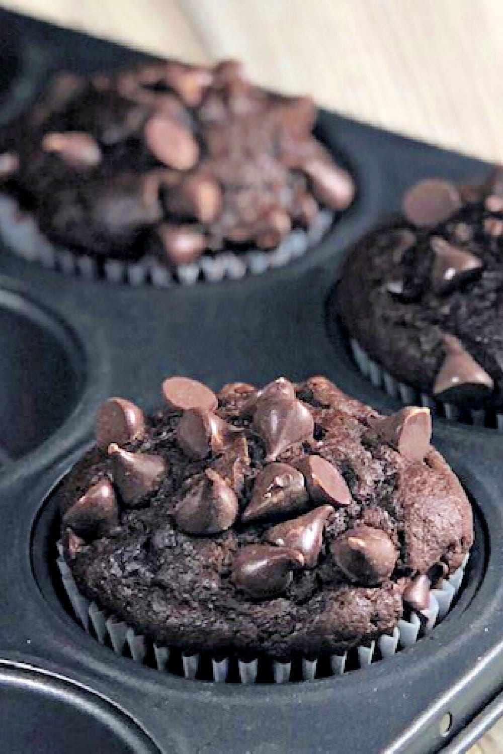 Perfectly moist chocolate chocolate chip muffins