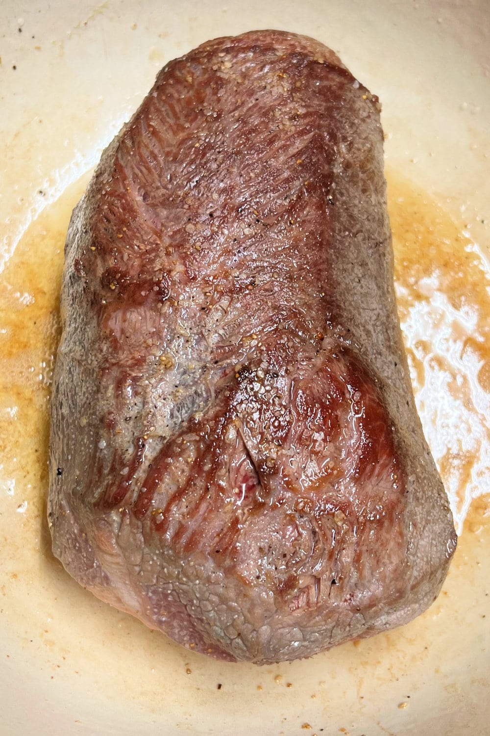 A chuck tender roast that has been seared in olive oil. 
