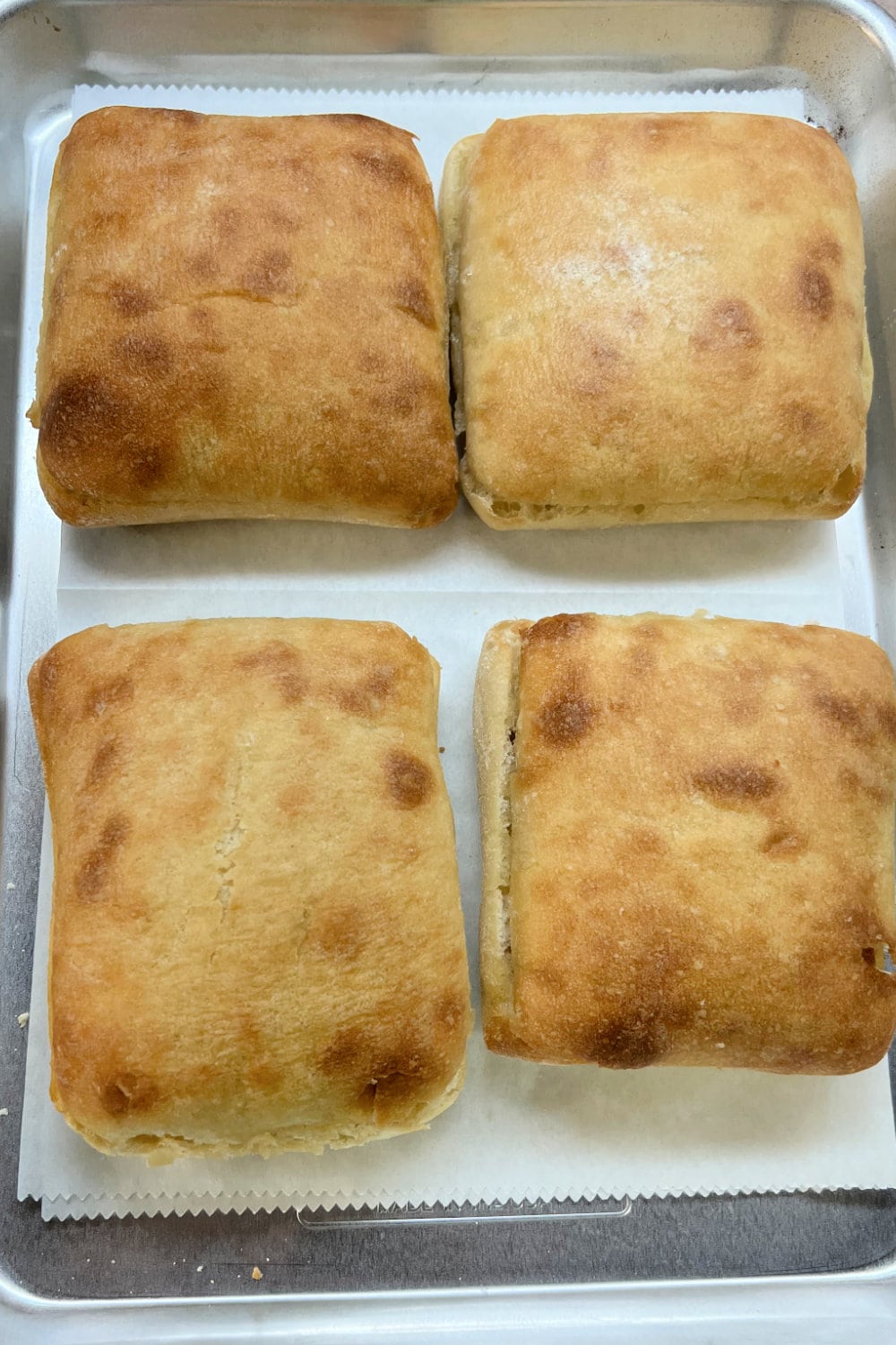 Baked ciabatta rolls, ready for sandwich making. 