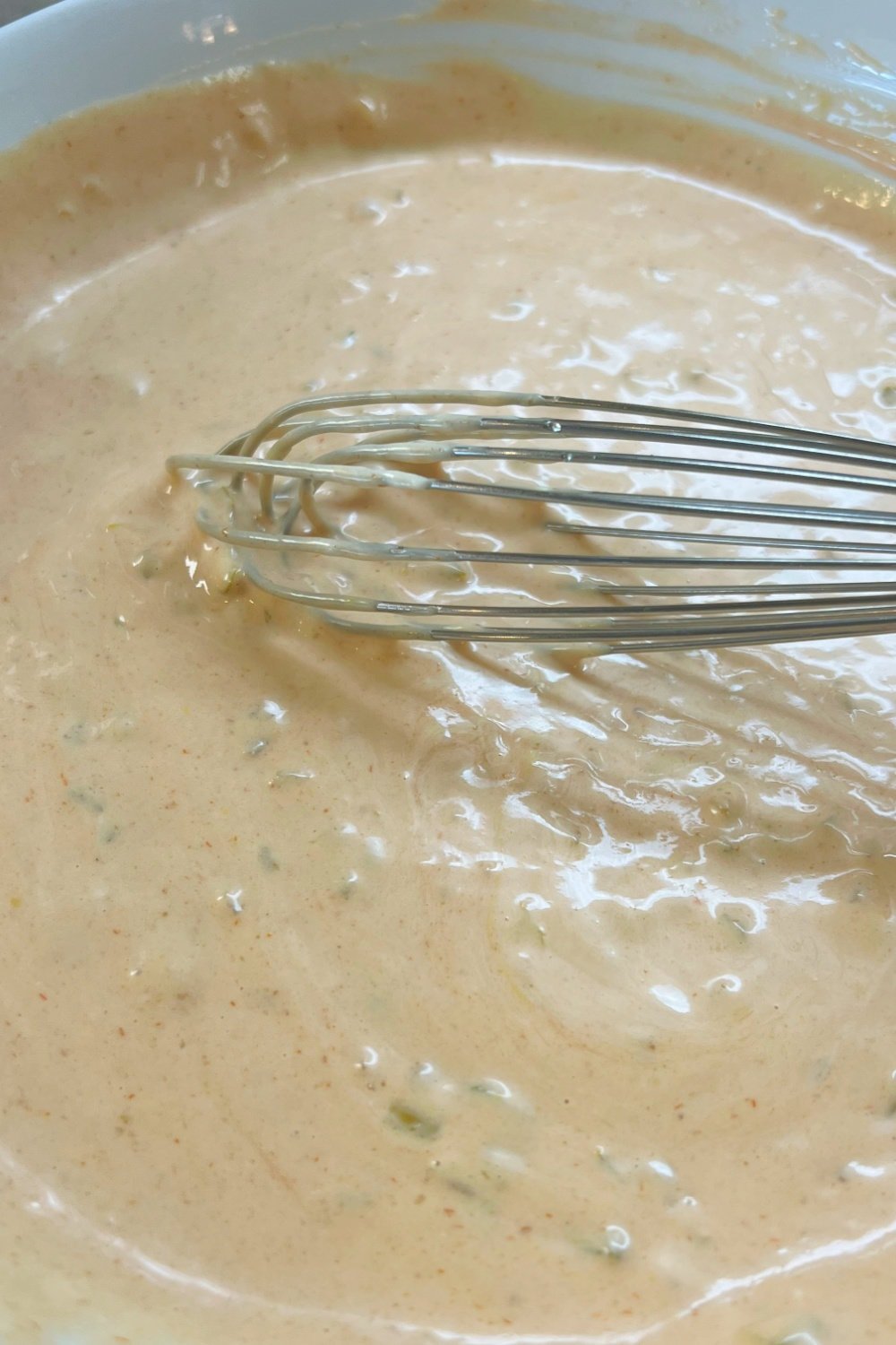 The completed horseradish sauce for Beef Tenderloin Sliders. 