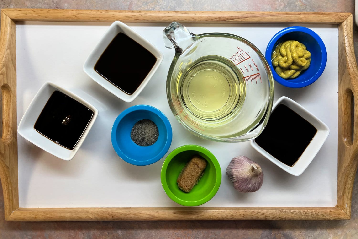 All the ingredients needed to make beef tenderloin marinade. 