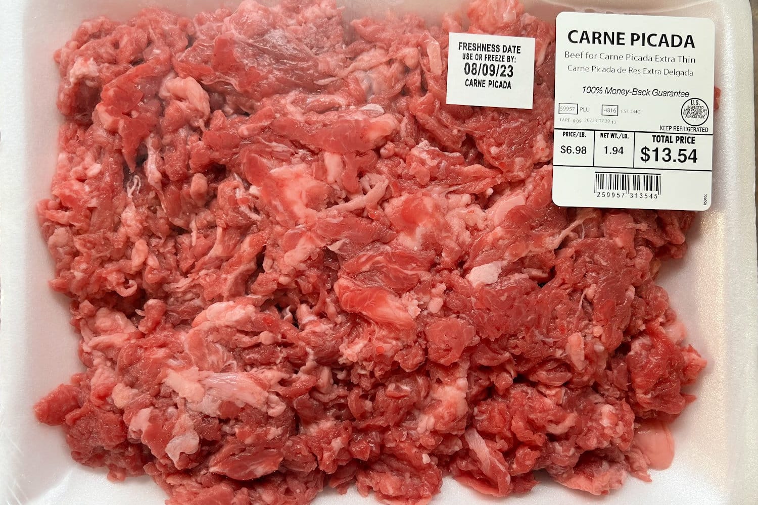 Carme picada meat in a covered package. 