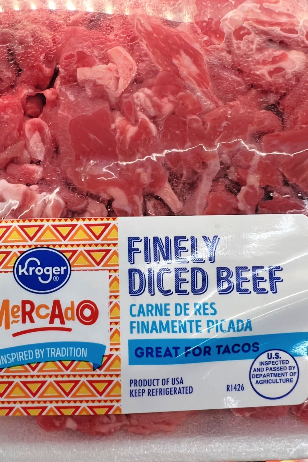 Carne Picada meat for purchase in the meat case at the grocer.