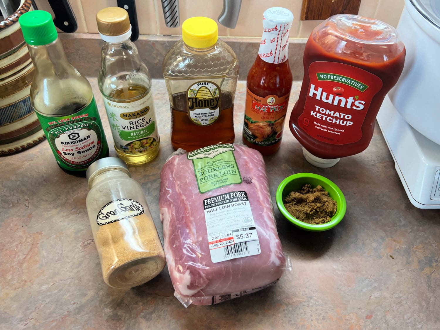 All the ingredients needed to make Saucy Cubed Pork. 