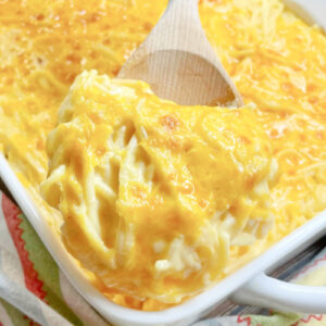 A heaping spoonful of cheesy Spaghetti Mac and Cheese.
