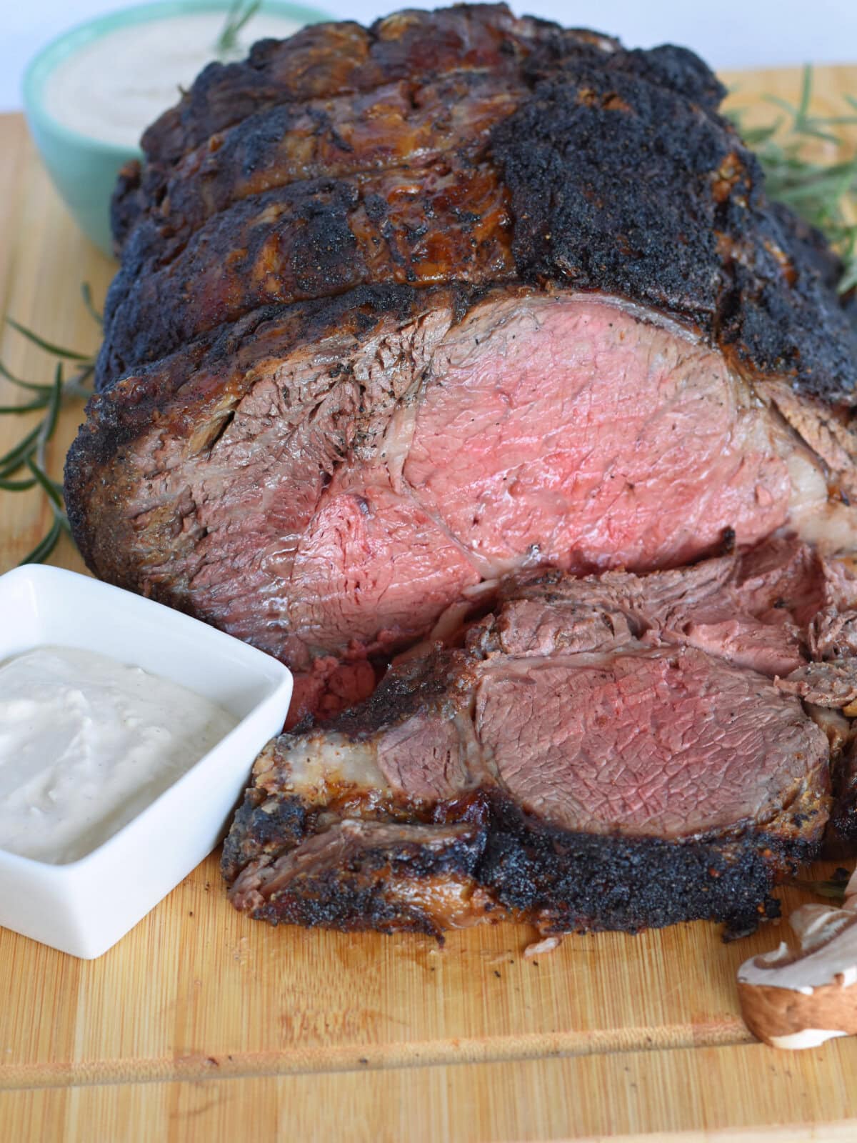 prime-rib-500-rule Prime Rib Ribeye Roast cooked using the 500 Rule to medium rare and sliced.