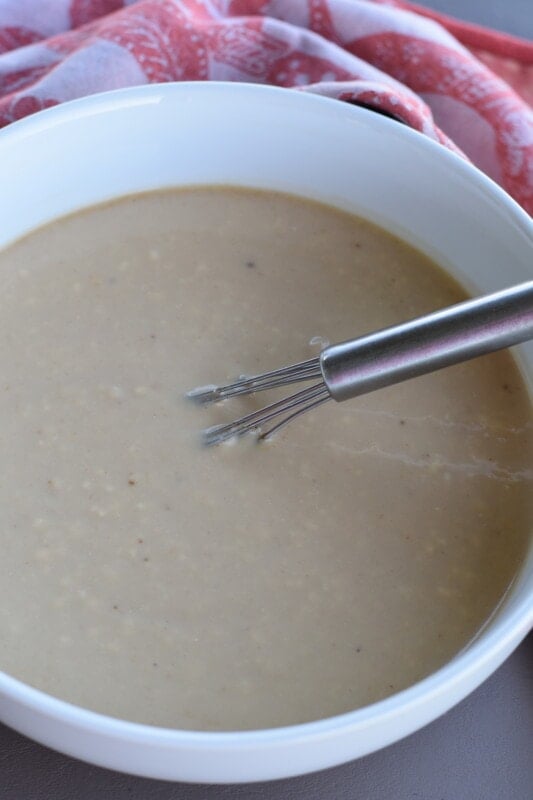 Creamy gravy ingredients whisked until smooth. 