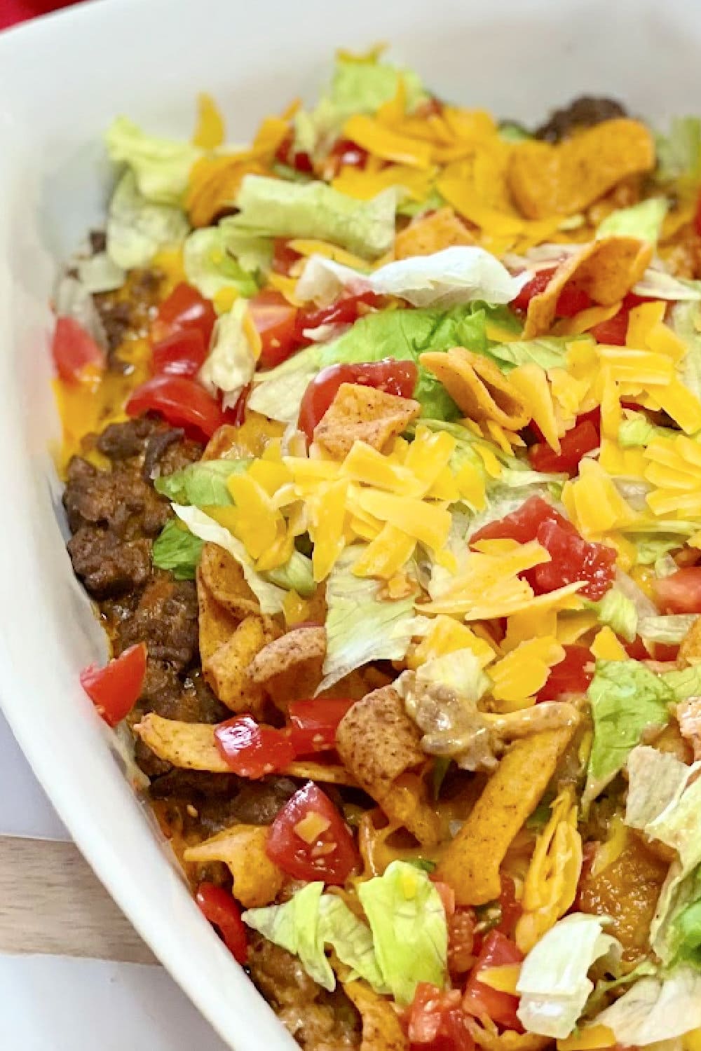 A big pan of Walking Taco Casserole ready to be enjoyed. 