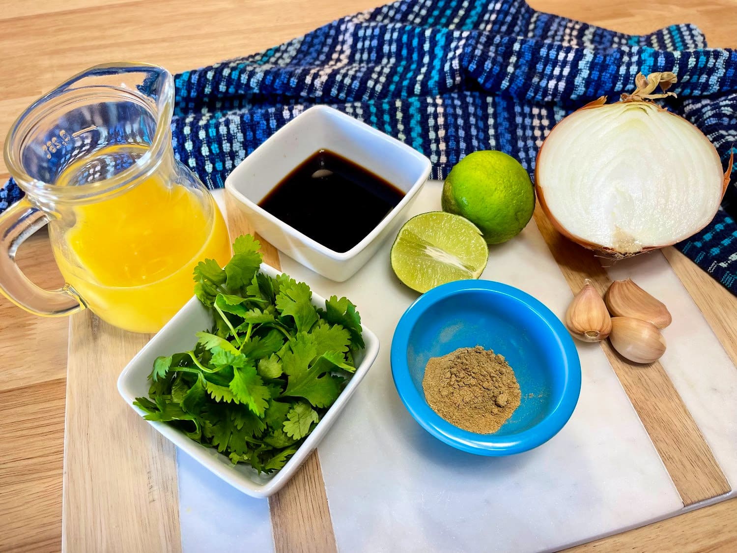 Marinade ingredients for carne asada nachos. 