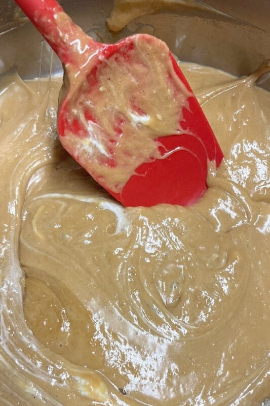 Melted marshmallows with peanut butter in a bowl. 