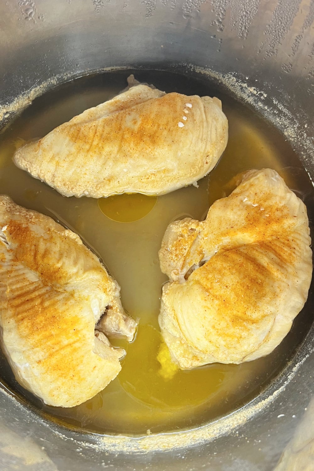 Fully cooked chicken breasts in the Instant Pot. 