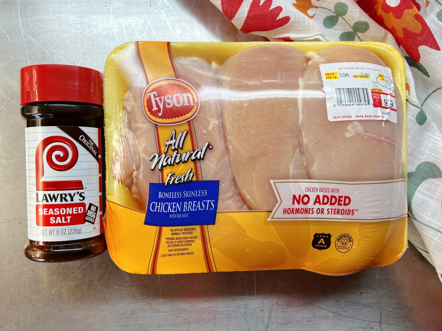 All the ingredients needed to make frozen chicken breasts in the Instant Pot.