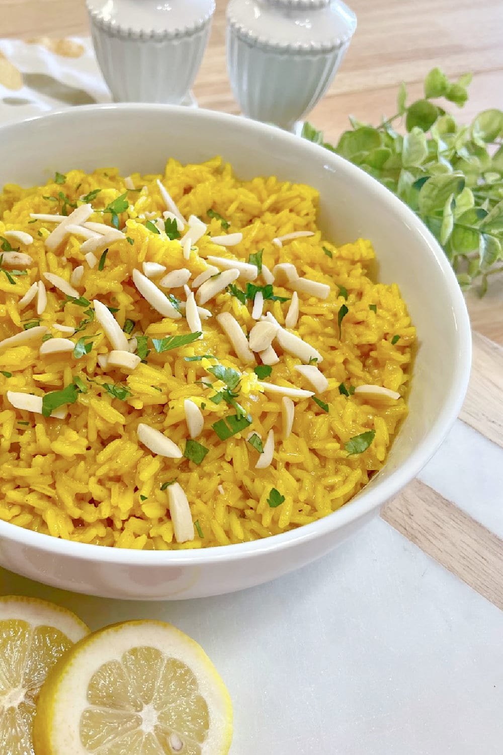 A large bowl of fluffy and tender Mediterranean Rice. 