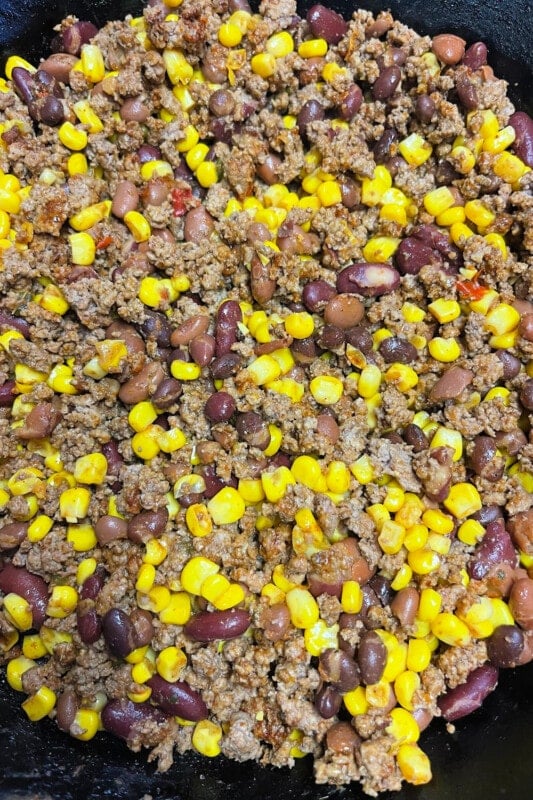 Ground beef mixture for tater tot casserole. 