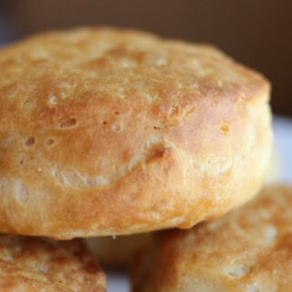 A perfect, golden brown biscuit, baked in the air fryer.