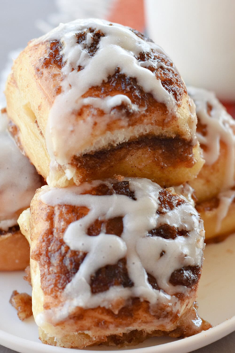 Piled high, a stack of Hawaiian Roll Cinnamon Rolls ready to be eaten. 