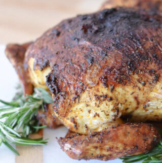 Crispy and golden brown, air fryer whole chicken.