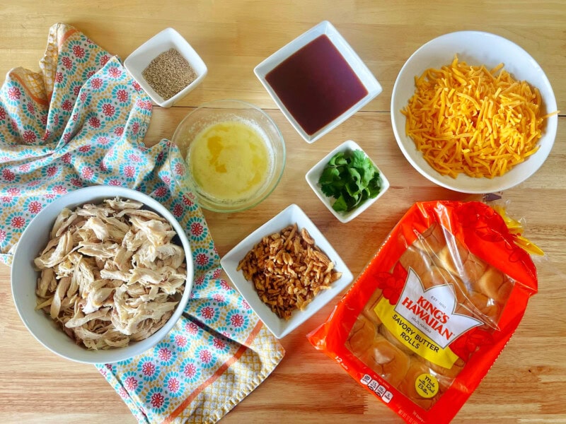 All the ingredients needed to make BBQ Chicken Sliders. 