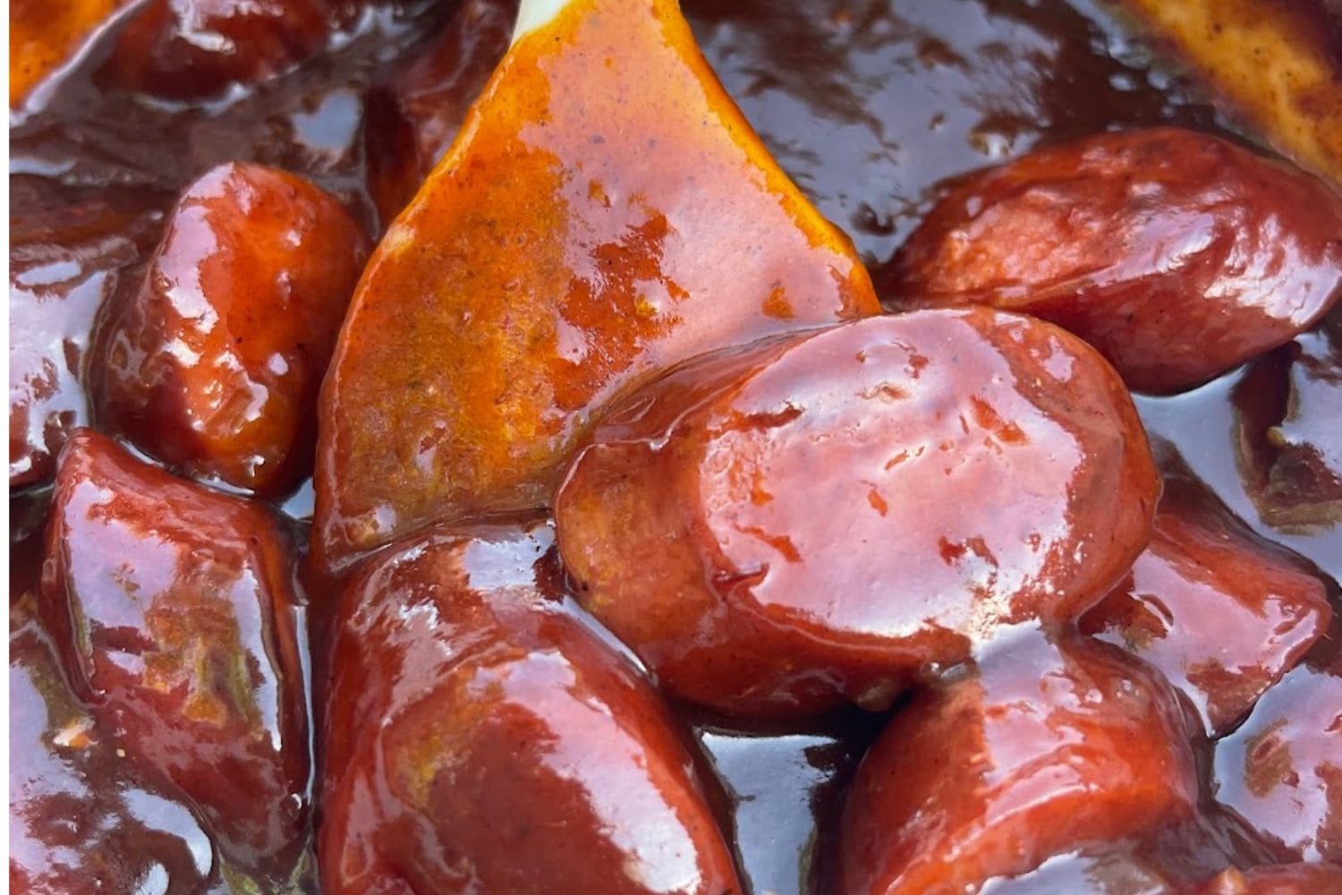 Easy kielbasa appetizer with bbq sauce.