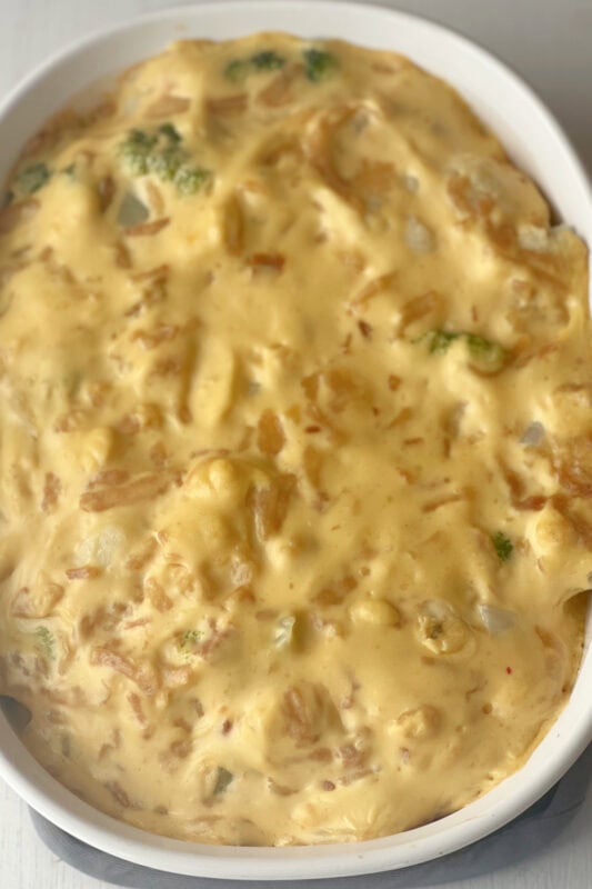 Baked Broccoli Cauliflower Casserole before the toppings are added. 