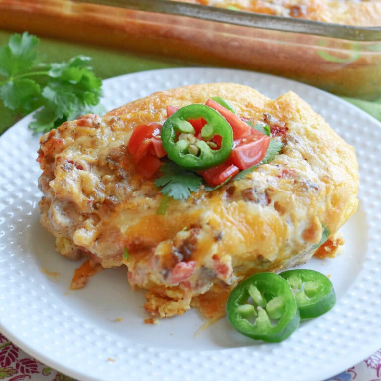 A single serving of cowboy cornbread casserole.