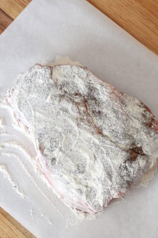 Beef chuck roast with flour and seasonings. 