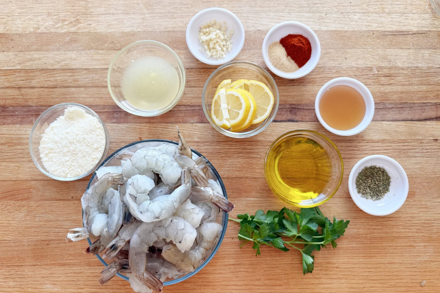Ingredients for shrimp made on a sheet pan. 