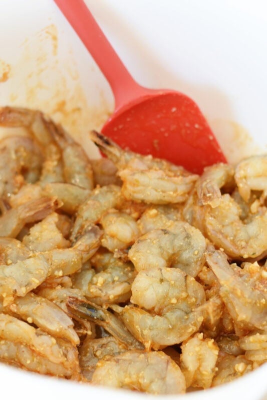 Shrimp tossed with lemon, paprika, honey, garlic and parmesan sauce. 