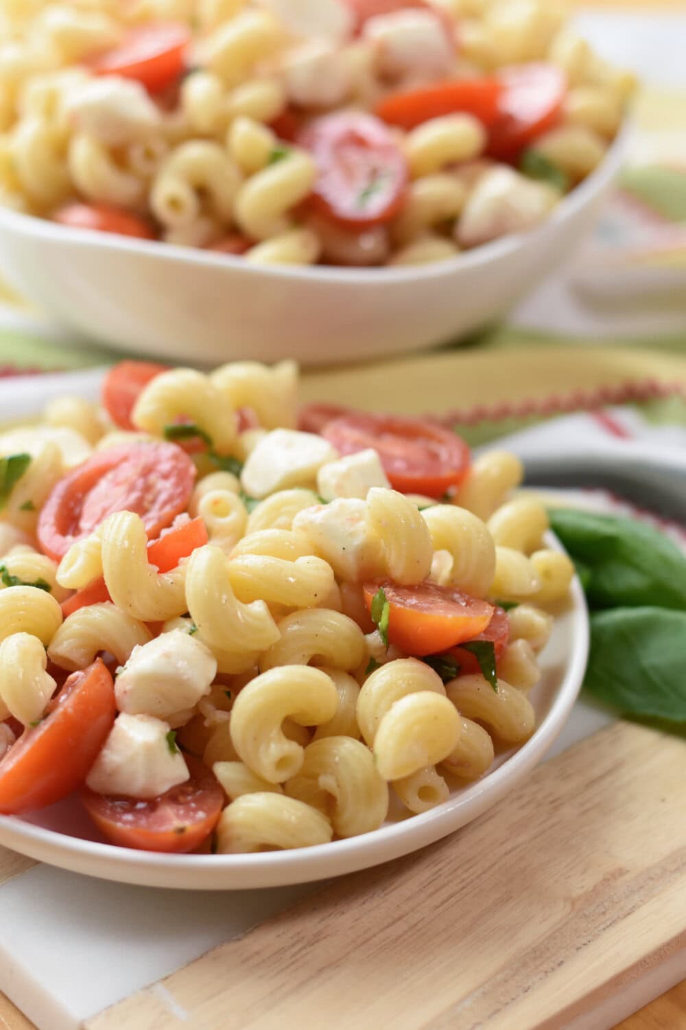 cellentani-pasta-salad-italian Easy summer pasta salad made with cellentani noodles, tomatoes and mozzarella pearls.