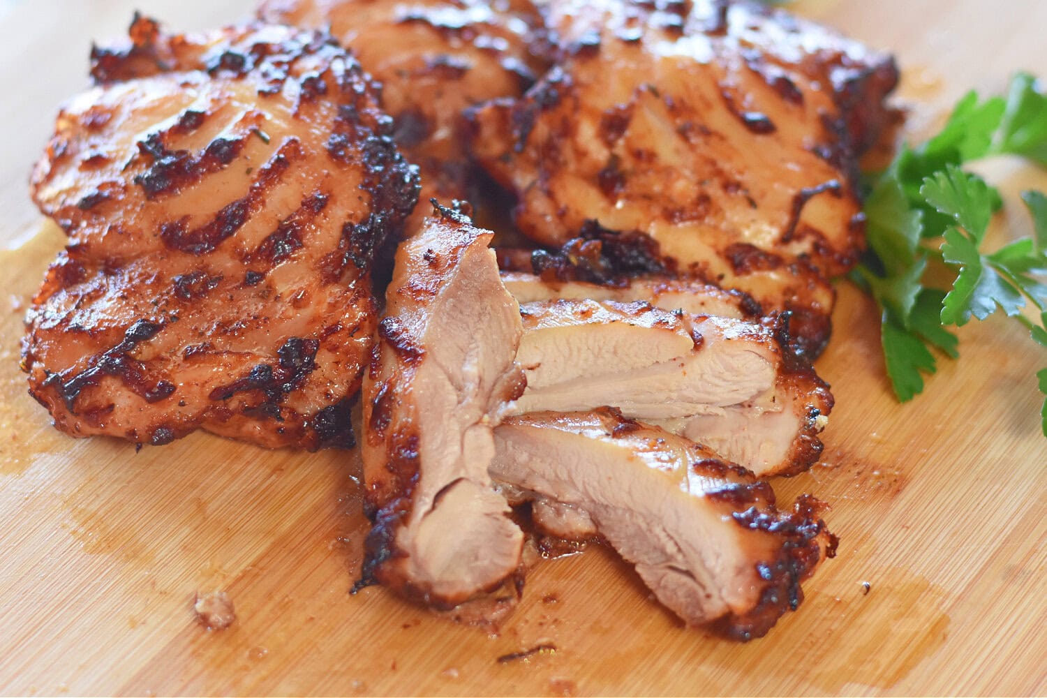boneless-skinless-thighs Sliced boneless skinless chicken thighs made in the air fryer.