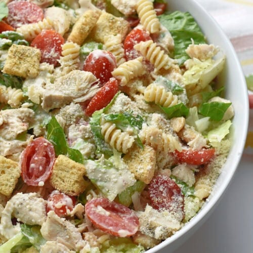 Caesar Pasta Salad made for a crowd or a potluck.