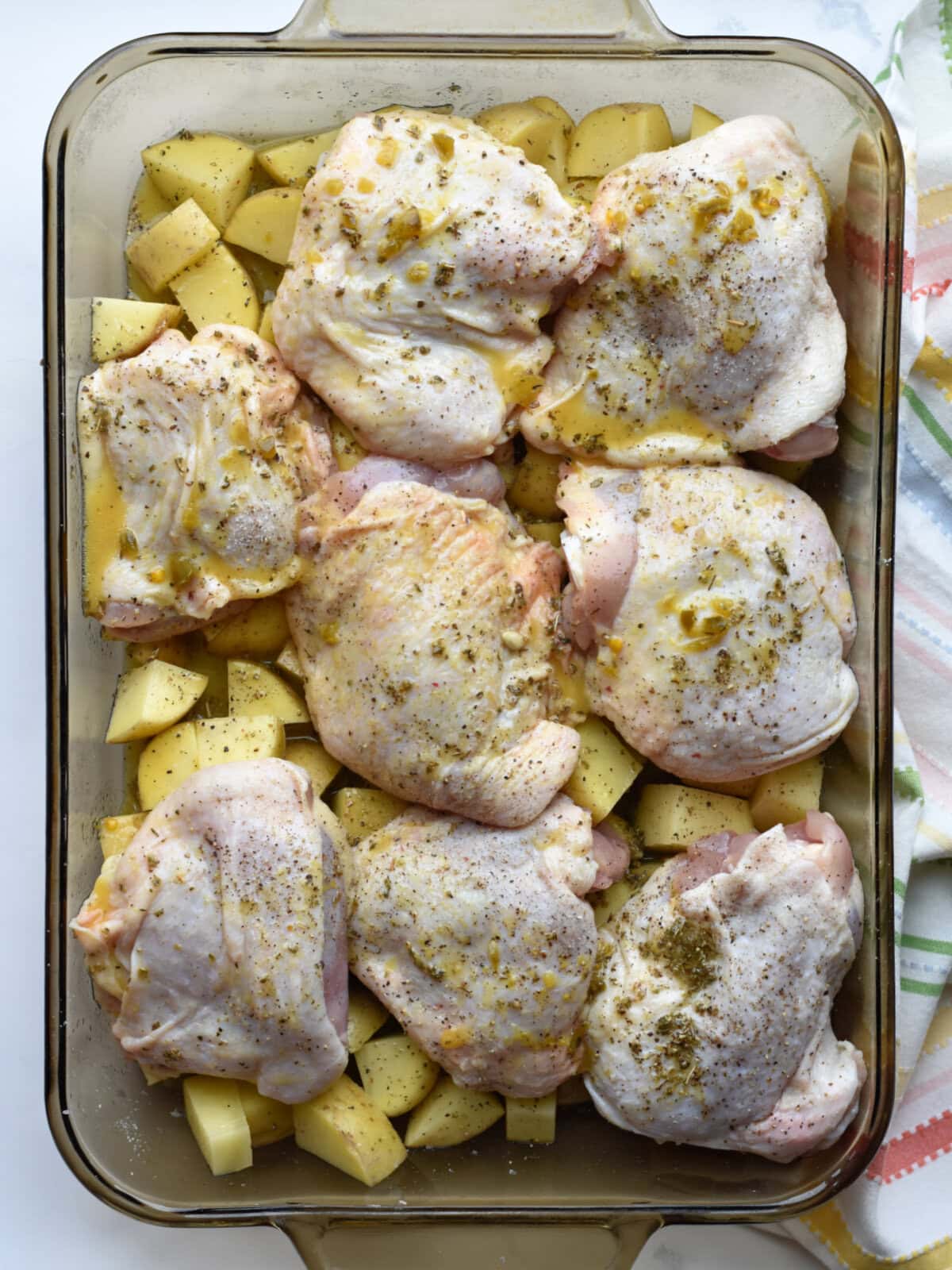 Chicken-Thighs-Potatoes-Orange Seasoned one pan meal with orange juice and lemon juice.
