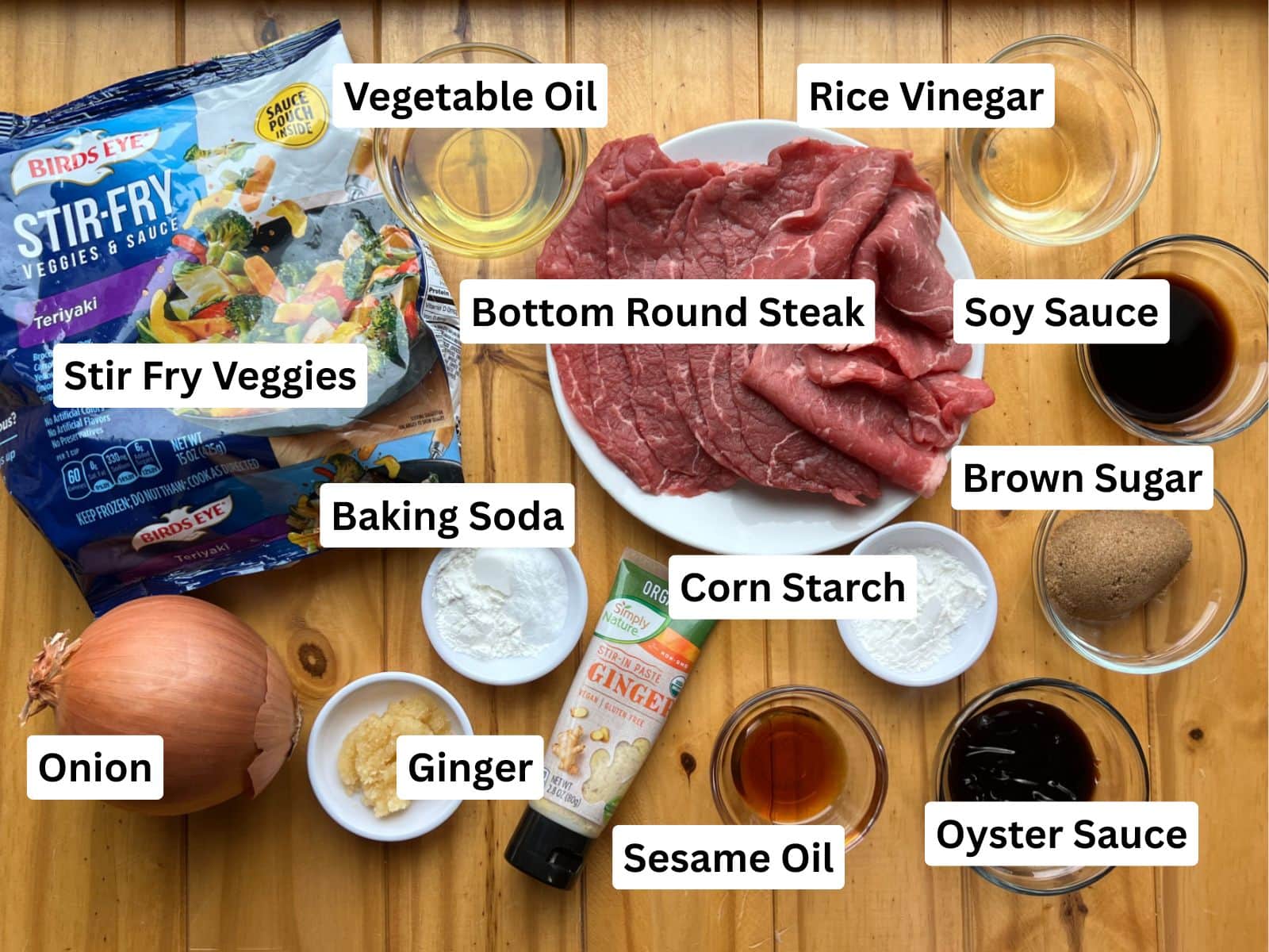 Bottom Round Steak Stir Fry recipe ingredients. 