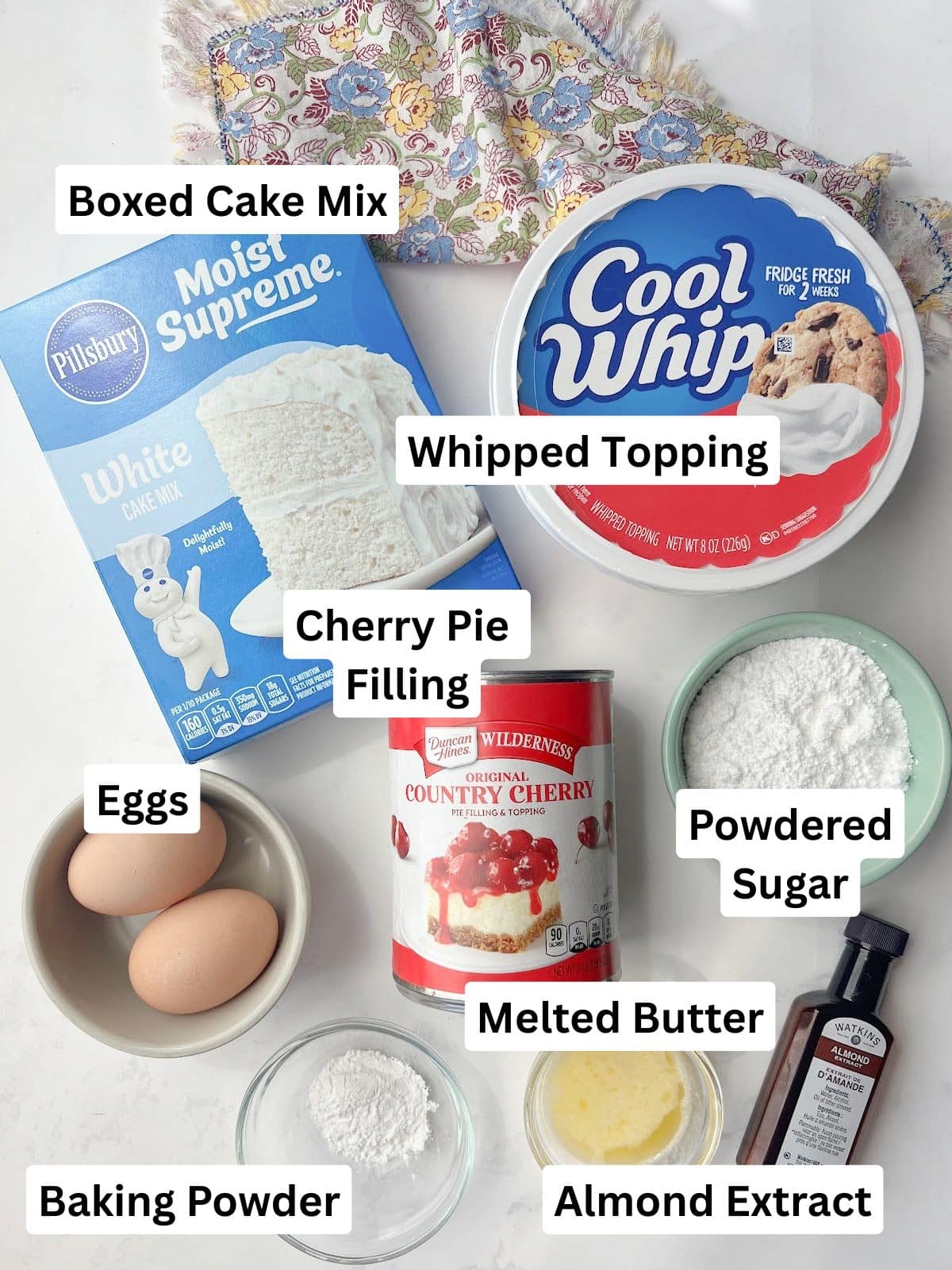Cherry Almond Cake ingredients. 